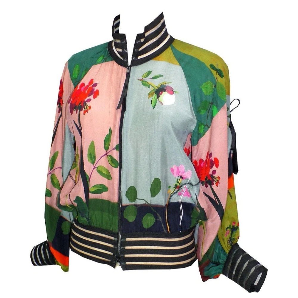 Viviana Multicolor Floral Satin Bomber Jacket